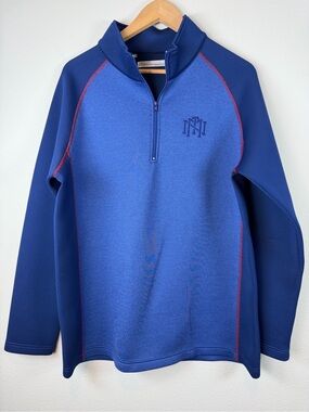 Criquet Quarter Zip Pullover Blue Raglan Long Sleeve Performance Shirt Sz Large